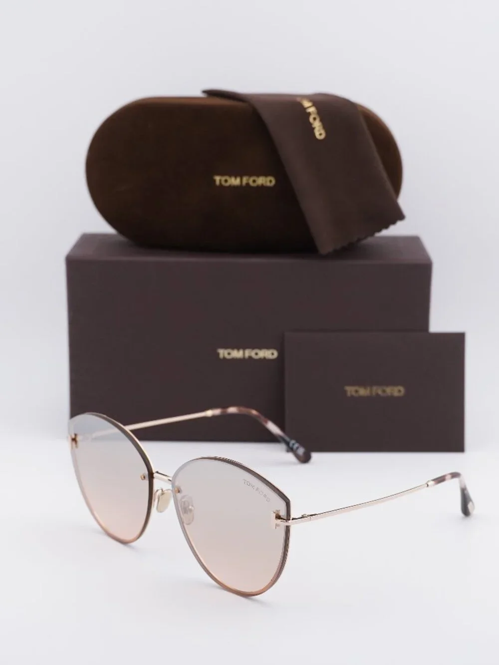 Tom Ford Evangeline FT1106 28U Cat Eye Sunglasses - Shiny Rose Gold / Bordeaux
